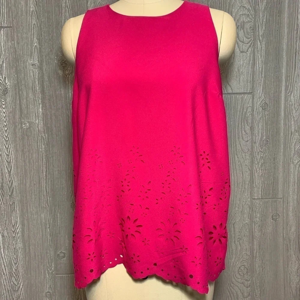 Cynthia Rowley Bright Pink Laser Cut Tank Blouse M